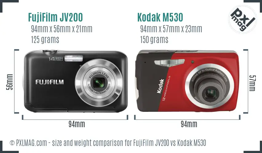 FujiFilm JV200 vs Kodak M530 size comparison