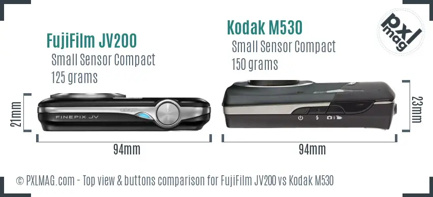 FujiFilm JV200 vs Kodak M530 top view buttons comparison