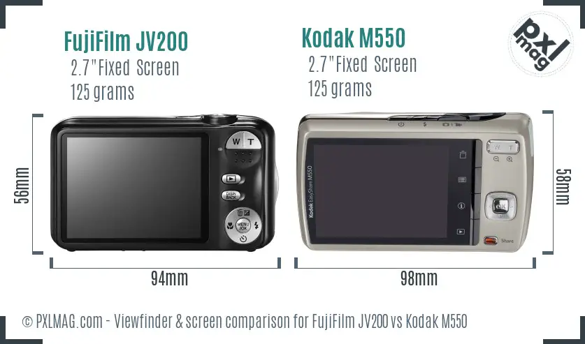 FujiFilm JV200 vs Kodak M550 Screen and Viewfinder comparison FujiFilm JV200 vs Kodak M550 Screen and Viewfinder comparison