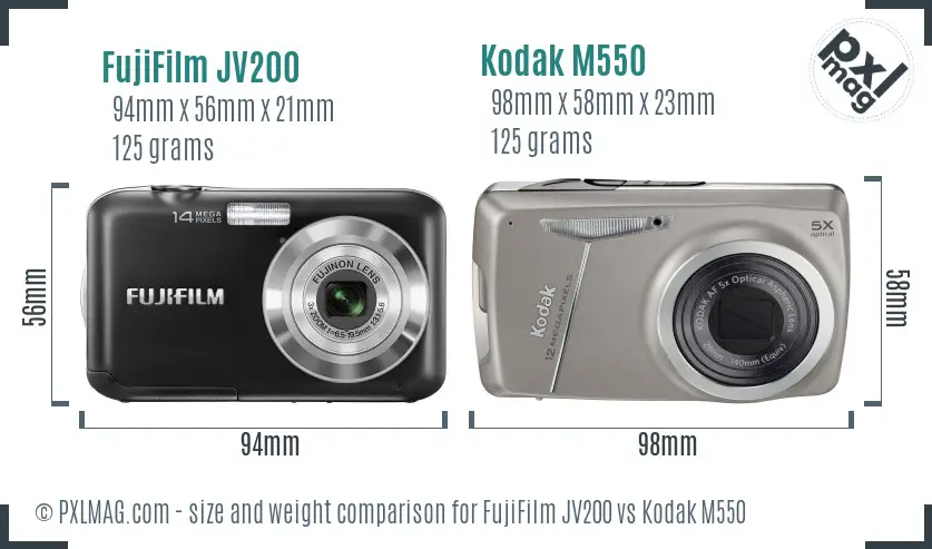 FujiFilm JV200 vs Kodak M550 size comparison FujiFilm JV200 vs Kodak M550 size comparison