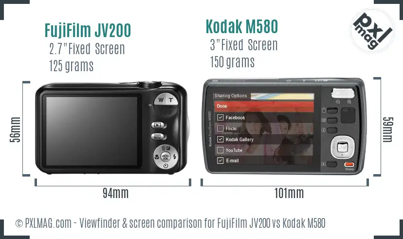 FujiFilm JV200 vs Kodak M580 Screen and Viewfinder comparison