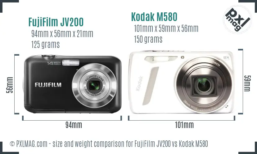 FujiFilm JV200 vs Kodak M580 size comparison