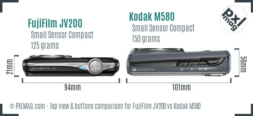 FujiFilm JV200 vs Kodak M580 top view buttons comparison