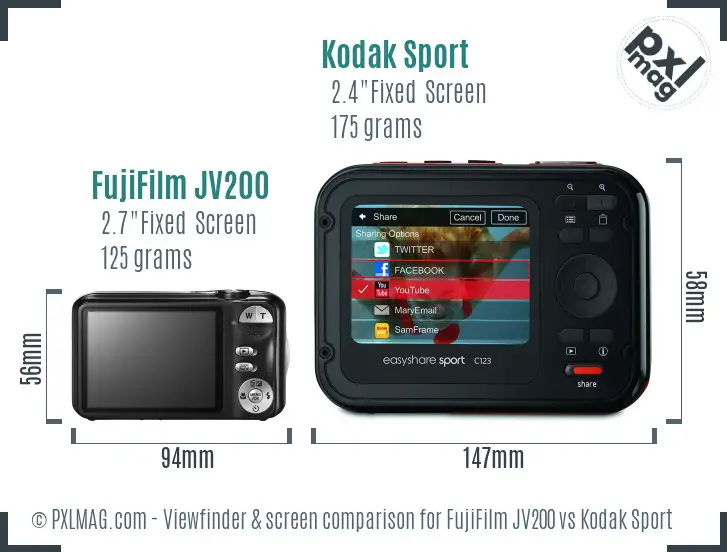 FujiFilm JV200 vs Kodak Sport Screen and Viewfinder comparison