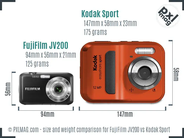 FujiFilm JV200 vs Kodak Sport size comparison