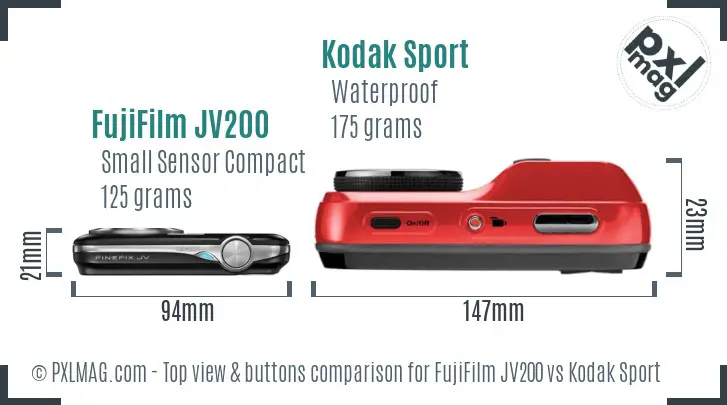 FujiFilm JV200 vs Kodak Sport top view buttons comparison