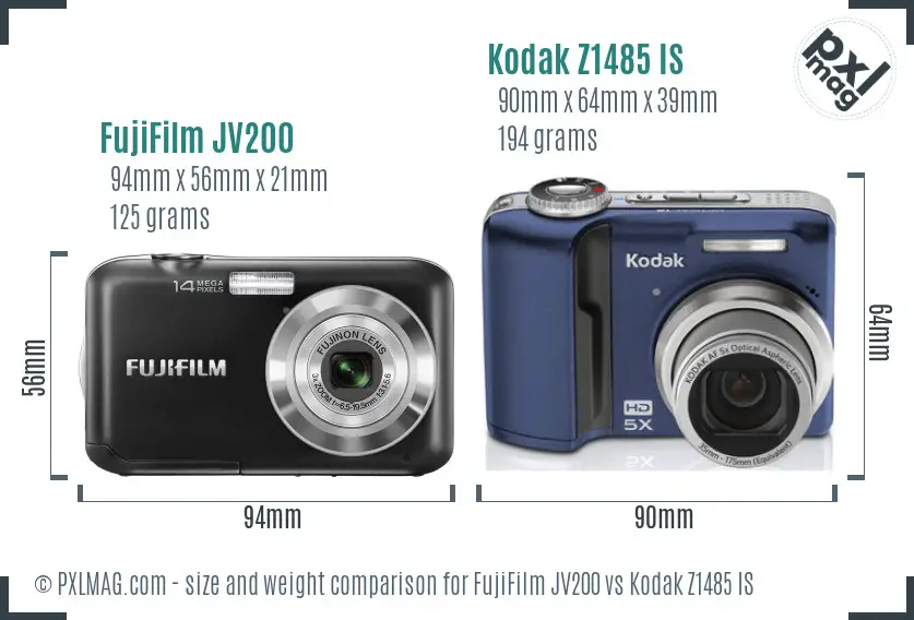 FujiFilm JV200 vs Kodak Z1485 IS size comparison FujiFilm JV200 vs Kodak Z1485 IS size comparison
