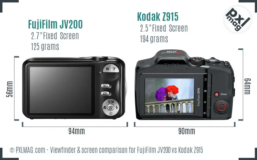 FujiFilm JV200 vs Kodak Z915 Screen and Viewfinder comparison