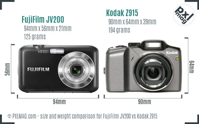 FujiFilm JV200 vs Kodak Z915 size comparison
