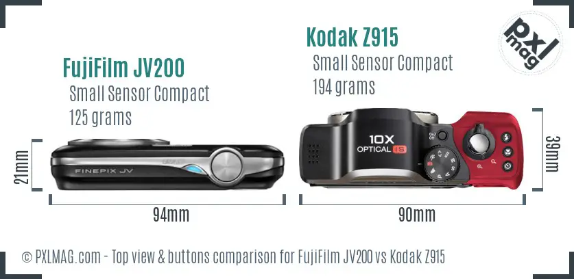 FujiFilm JV200 vs Kodak Z915 top view buttons comparison