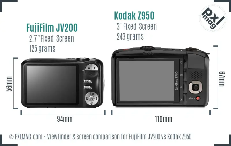 FujiFilm JV200 vs Kodak Z950 Screen and Viewfinder comparison