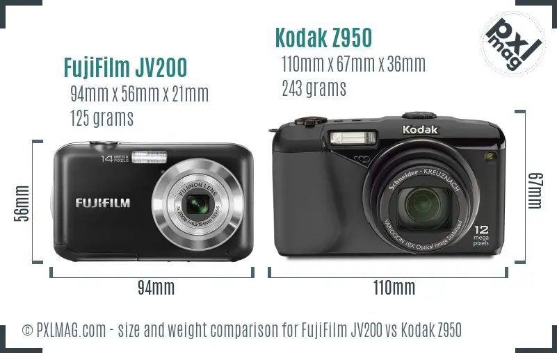 FujiFilm JV200 vs Kodak Z950 size comparison