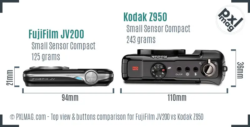 FujiFilm JV200 vs Kodak Z950 top view buttons comparison