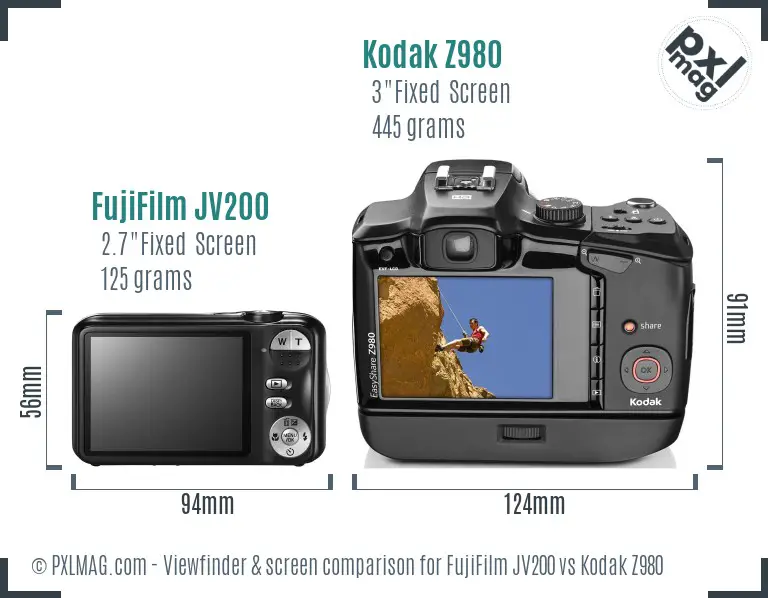FujiFilm JV200 vs Kodak Z980 Screen and Viewfinder comparison