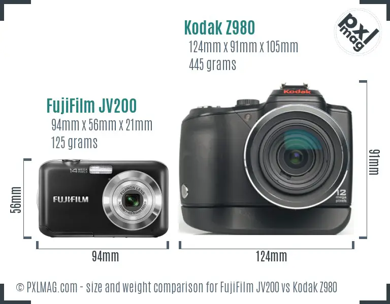 FujiFilm JV200 vs Kodak Z980 size comparison