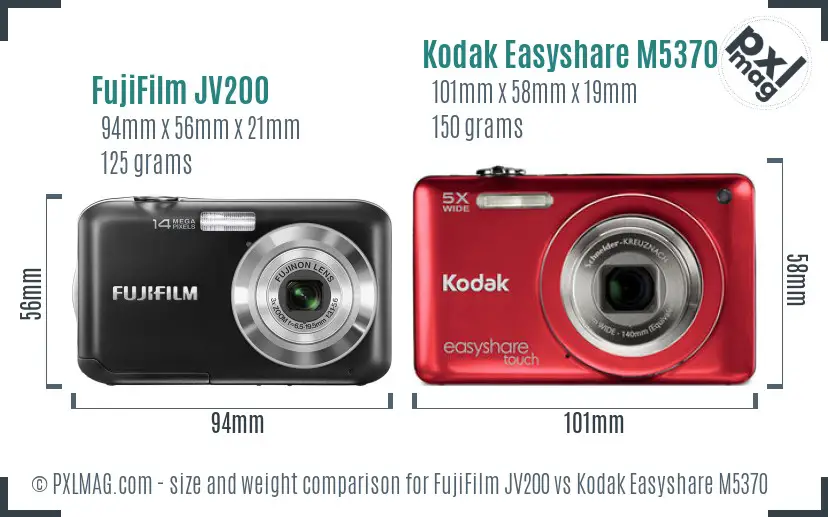 FujiFilm JV200 vs Kodak Easyshare M5370 size comparison FujiFilm JV200 vs Kodak Easyshare M5370 size comparison