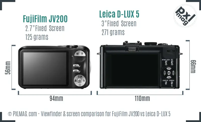 FujiFilm JV200 vs Leica D-LUX 5 Screen and Viewfinder comparison