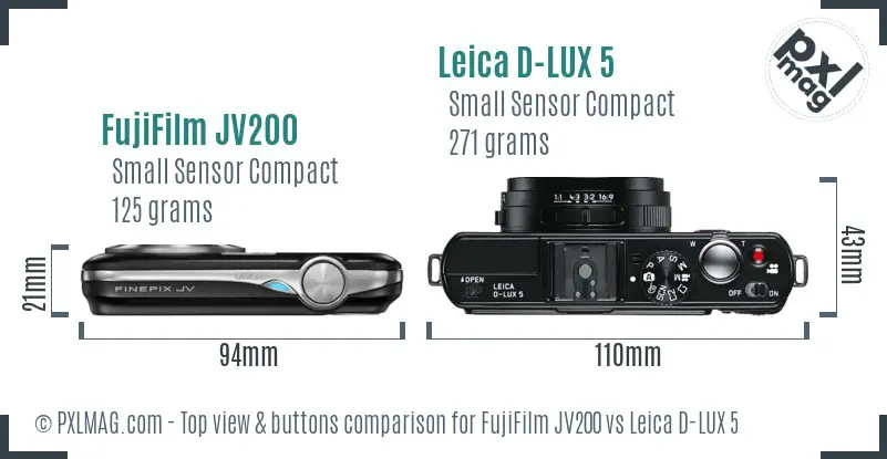 FujiFilm JV200 vs Leica D-LUX 5 top view buttons comparison