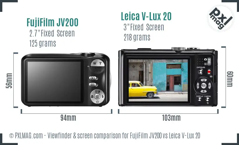 FujiFilm JV200 vs Leica V-Lux 20 Screen and Viewfinder comparison