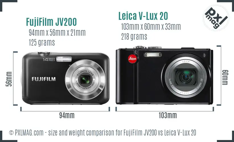 FujiFilm JV200 vs Leica V-Lux 20 size comparison