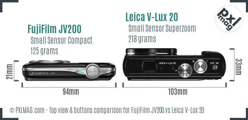 FujiFilm JV200 vs Leica V-Lux 20 top view buttons comparison