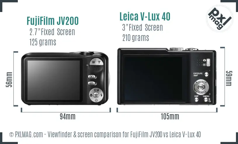 FujiFilm JV200 vs Leica V-Lux 40 Screen and Viewfinder comparison