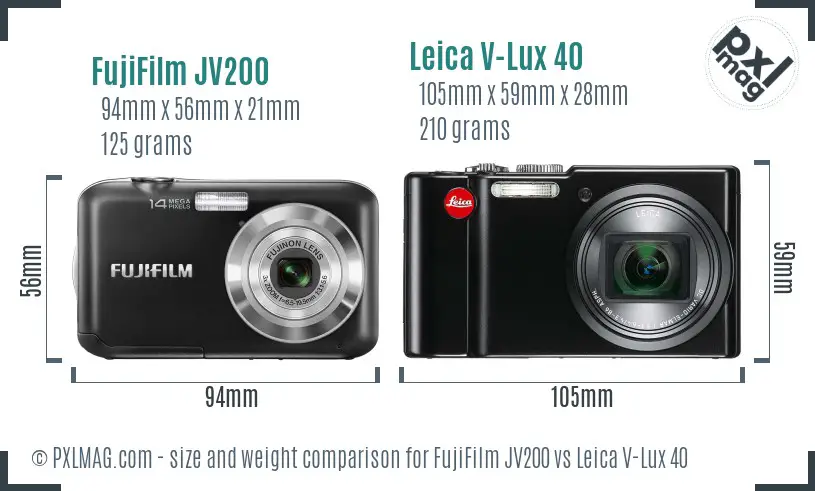 FujiFilm JV200 vs Leica V-Lux 40 size comparison