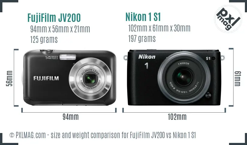 FujiFilm JV200 vs Nikon 1 S1 size comparison