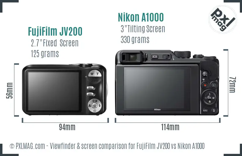 FujiFilm JV200 vs Nikon A1000 Screen and Viewfinder comparison