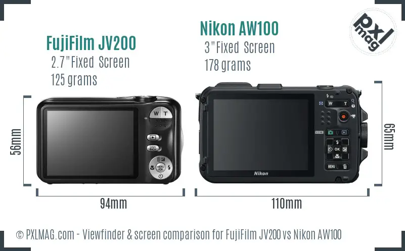 FujiFilm JV200 vs Nikon AW100 Screen and Viewfinder comparison