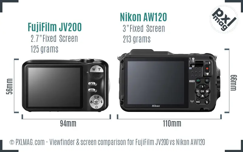 FujiFilm JV200 vs Nikon AW120 Screen and Viewfinder comparison FujiFilm JV200 vs Nikon AW120 Screen and Viewfinder comparison