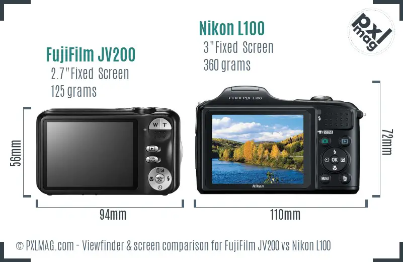 FujiFilm JV200 vs Nikon L100 Screen and Viewfinder comparison