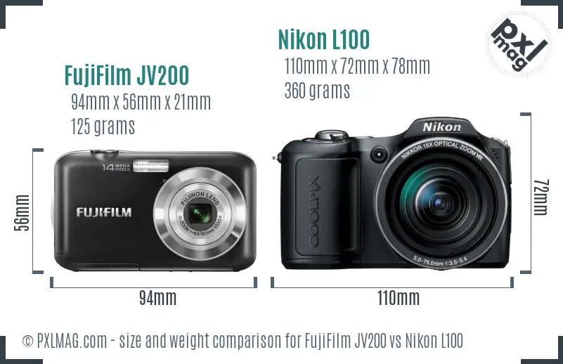 FujiFilm JV200 vs Nikon L100 size comparison