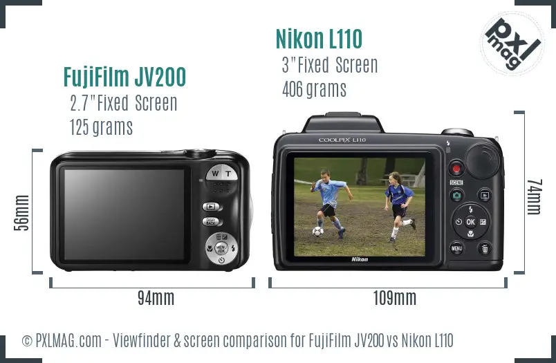 FujiFilm JV200 vs Nikon L110 Screen and Viewfinder comparison