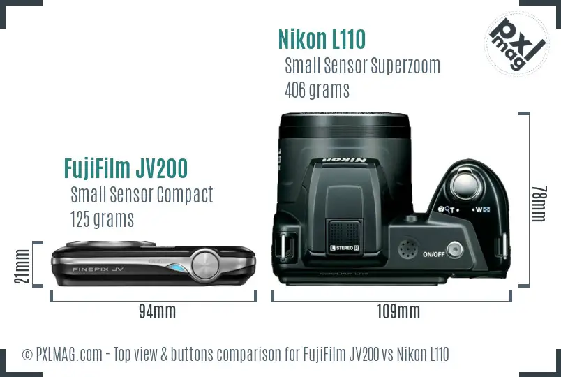 FujiFilm JV200 vs Nikon L110 top view buttons comparison