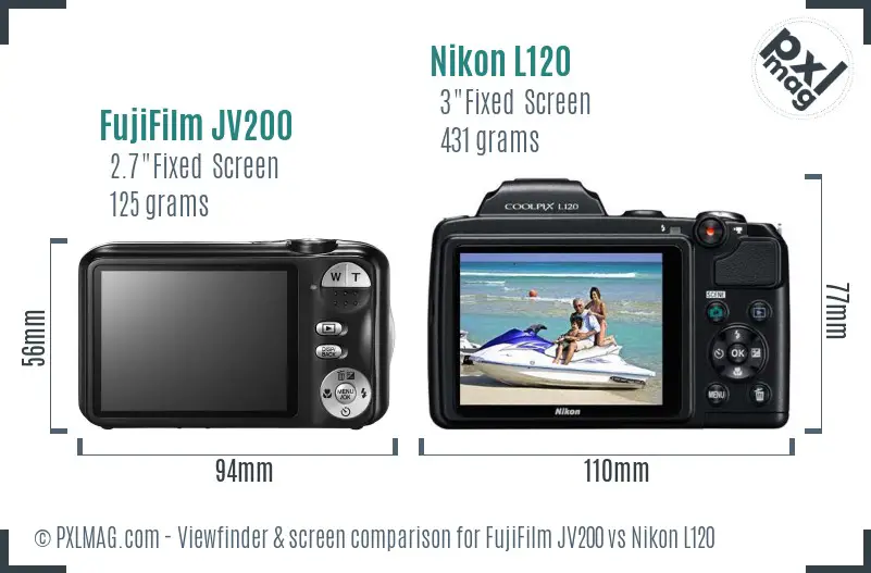 FujiFilm JV200 vs Nikon L120 Screen and Viewfinder comparison