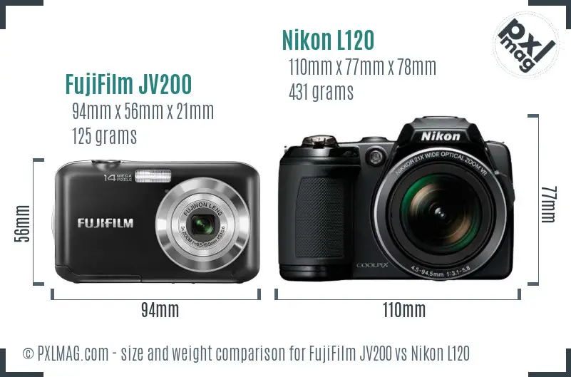 FujiFilm JV200 vs Nikon L120 size comparison