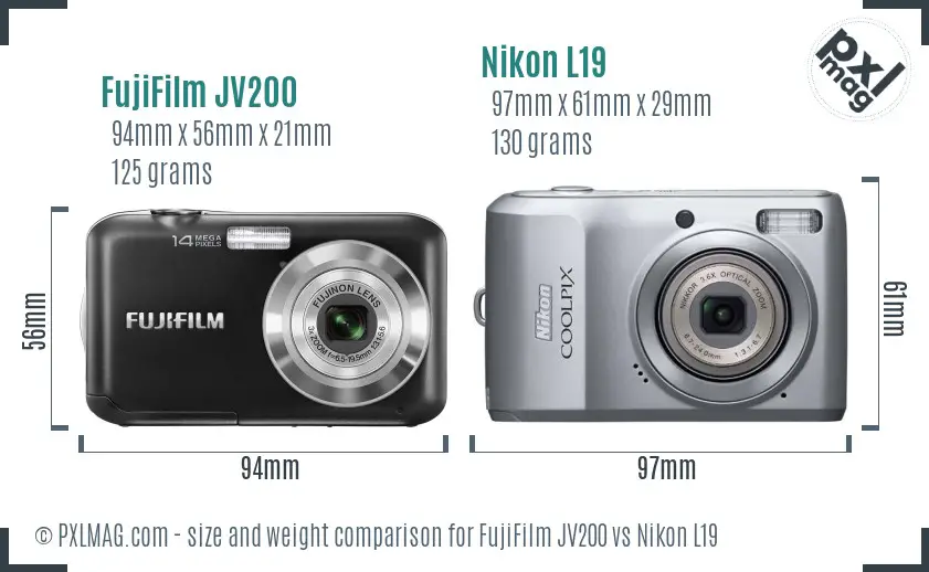 FujiFilm JV200 vs Nikon L19 size comparison