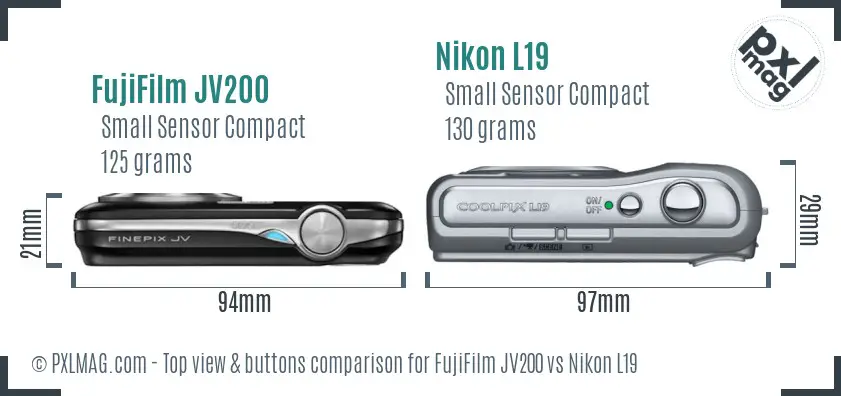 FujiFilm JV200 vs Nikon L19 top view buttons comparison