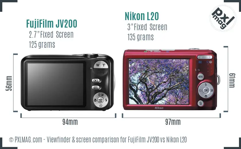 FujiFilm JV200 vs Nikon L20 Screen and Viewfinder comparison