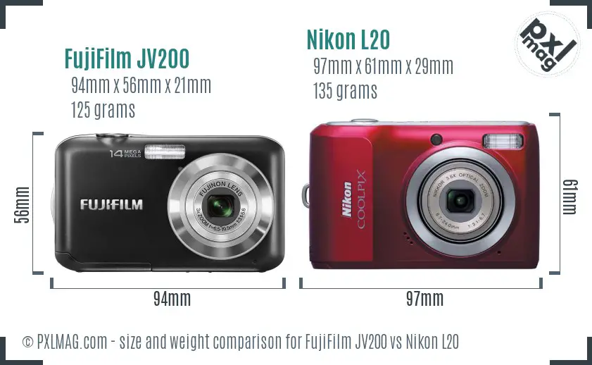 FujiFilm JV200 vs Nikon L20 size comparison FujiFilm JV200 vs Nikon L20 size comparison