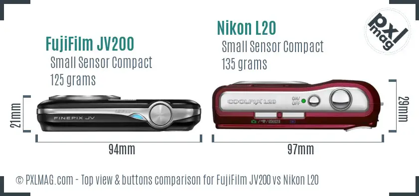 FujiFilm JV200 vs Nikon L20 top view buttons comparison