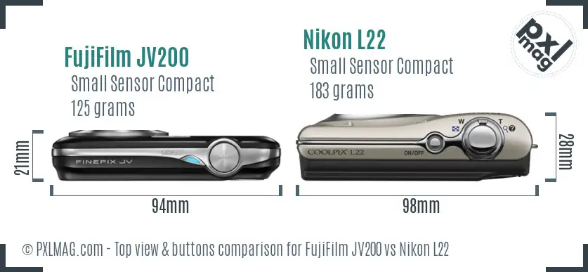FujiFilm JV200 vs Nikon L22 top view buttons comparison