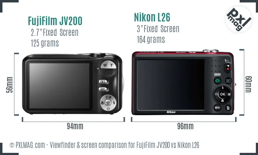 FujiFilm JV200 vs Nikon L26 Screen and Viewfinder comparison
