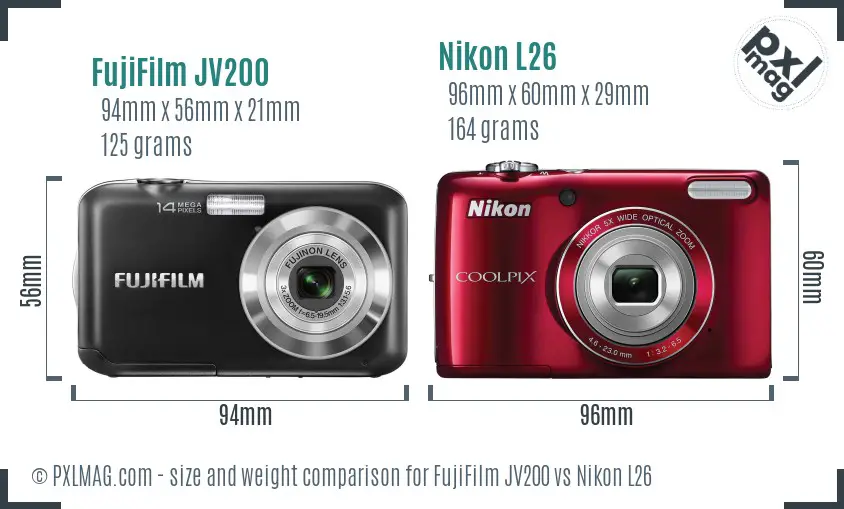 FujiFilm JV200 vs Nikon L26 size comparison