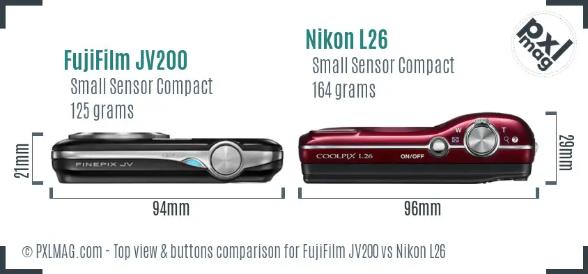 FujiFilm JV200 vs Nikon L26 top view buttons comparison