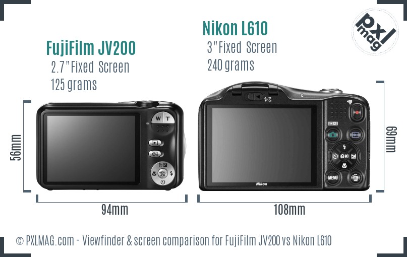FujiFilm JV200 vs Nikon L610 Screen and Viewfinder comparison