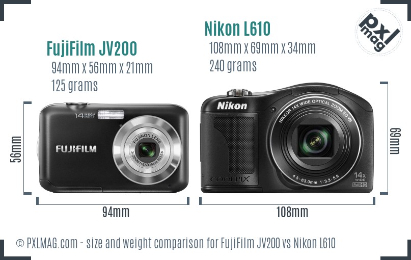 FujiFilm JV200 vs Nikon L610 size comparison