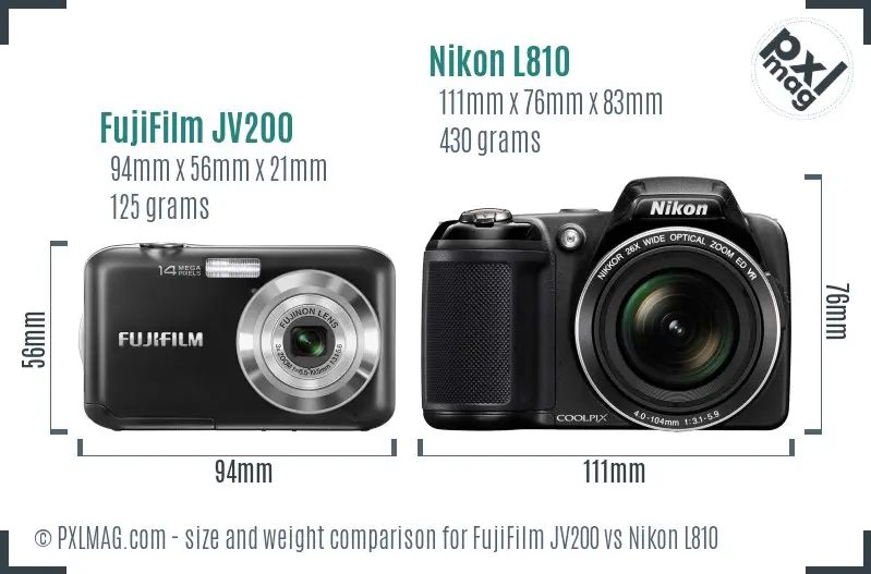 FujiFilm JV200 vs Nikon L810 size comparison