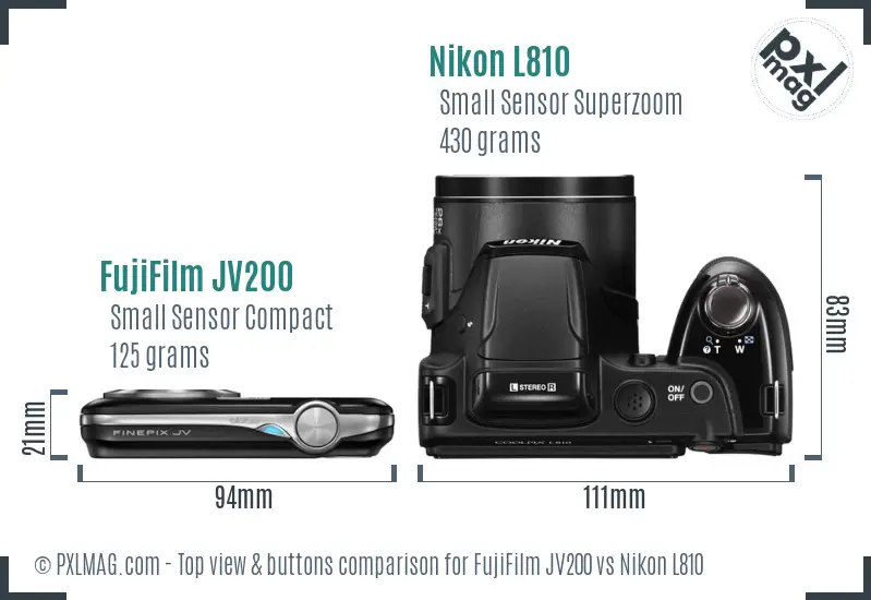 FujiFilm JV200 vs Nikon L810 top view buttons comparison